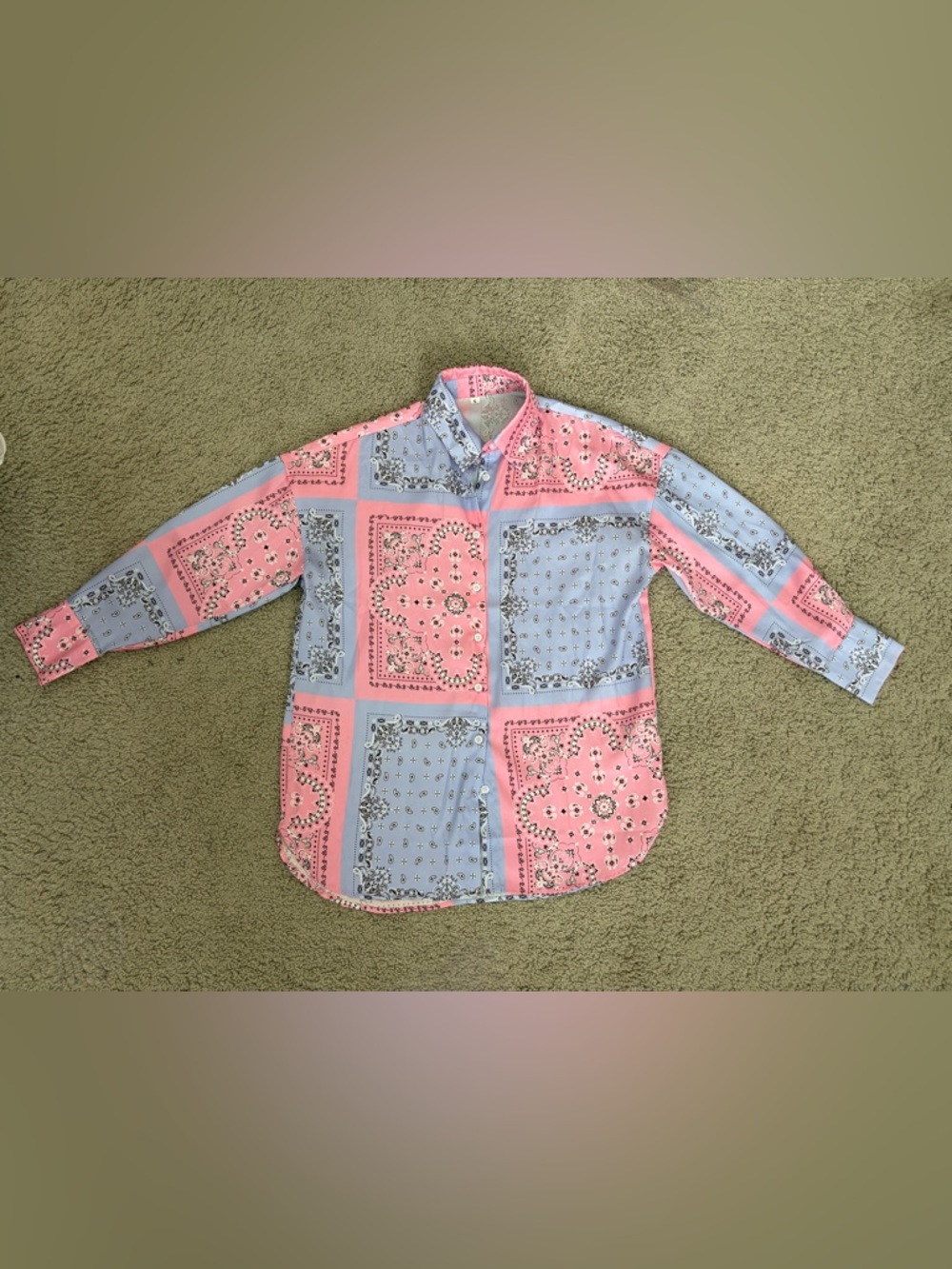 Lilac and Pink Bandana-Print Button-Up Shirt